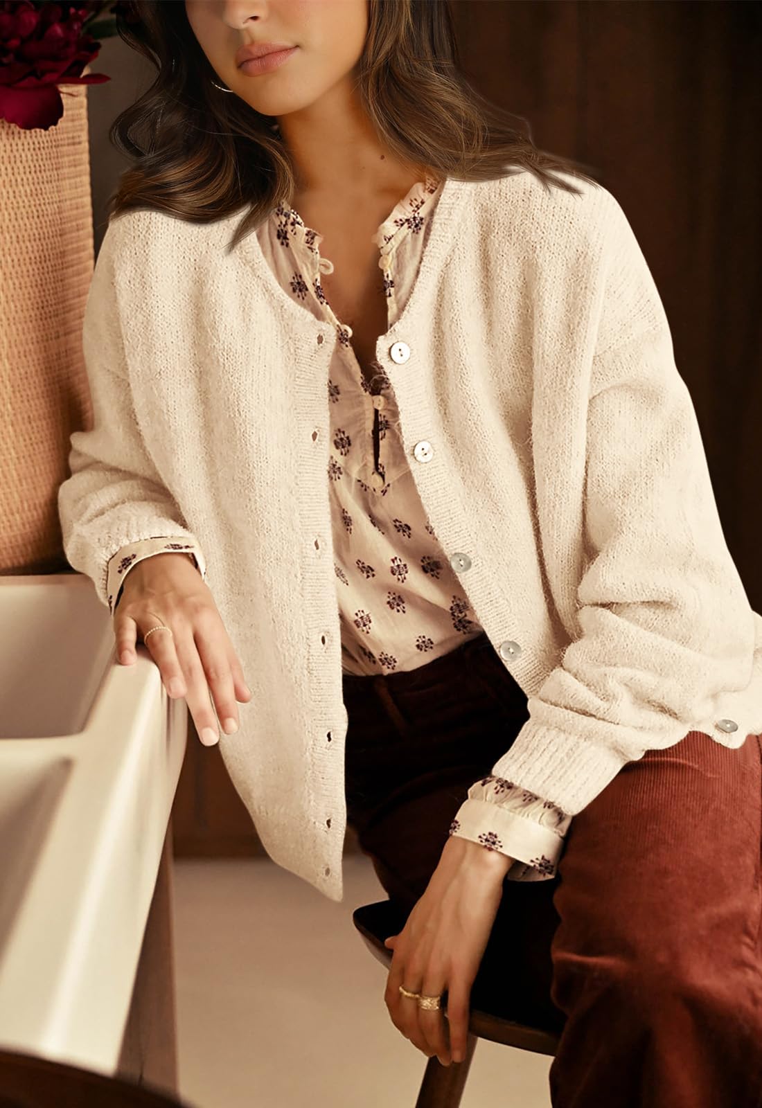 PRETTYGARDEN Long Sleeve Crewneck Button Down Womens Sweaters Fall Open Front Chunky Cardigan Sweaters for Women PRETTYGARDEN