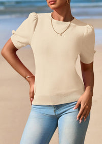 PRETTYGARDEN Womens Tops Spring Summer Puff Short Sleeve Sweater Crewneck Knit Work Blouses Dressy Casual Trendy Shirts PRETTYGARDEN