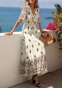 PRETTYGARDEN Womens Summer Boho Maxi Dress Trendy Short Sleeve V Neck Flowy Beach Floral Dresses with Pockets PRETTYGARDEN