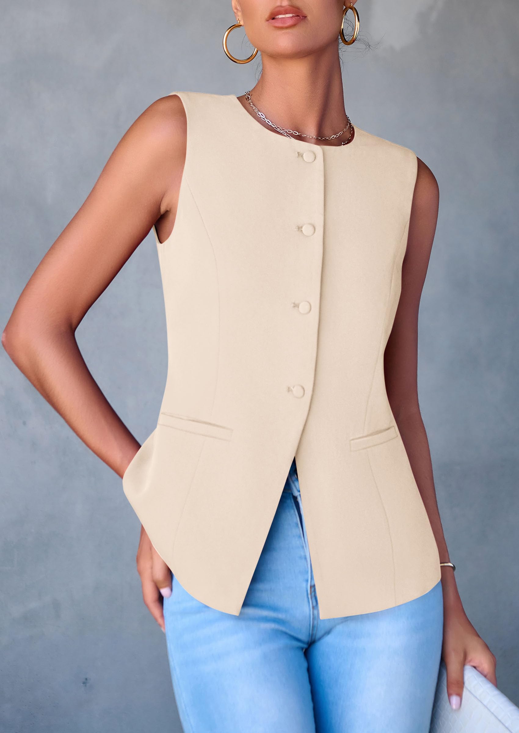 PRETTYGARDEN Women's Suit Vest Tops Summer Dressy Casual Business Button Sleeveless Trendy Fashion Blazer Waistcoat
