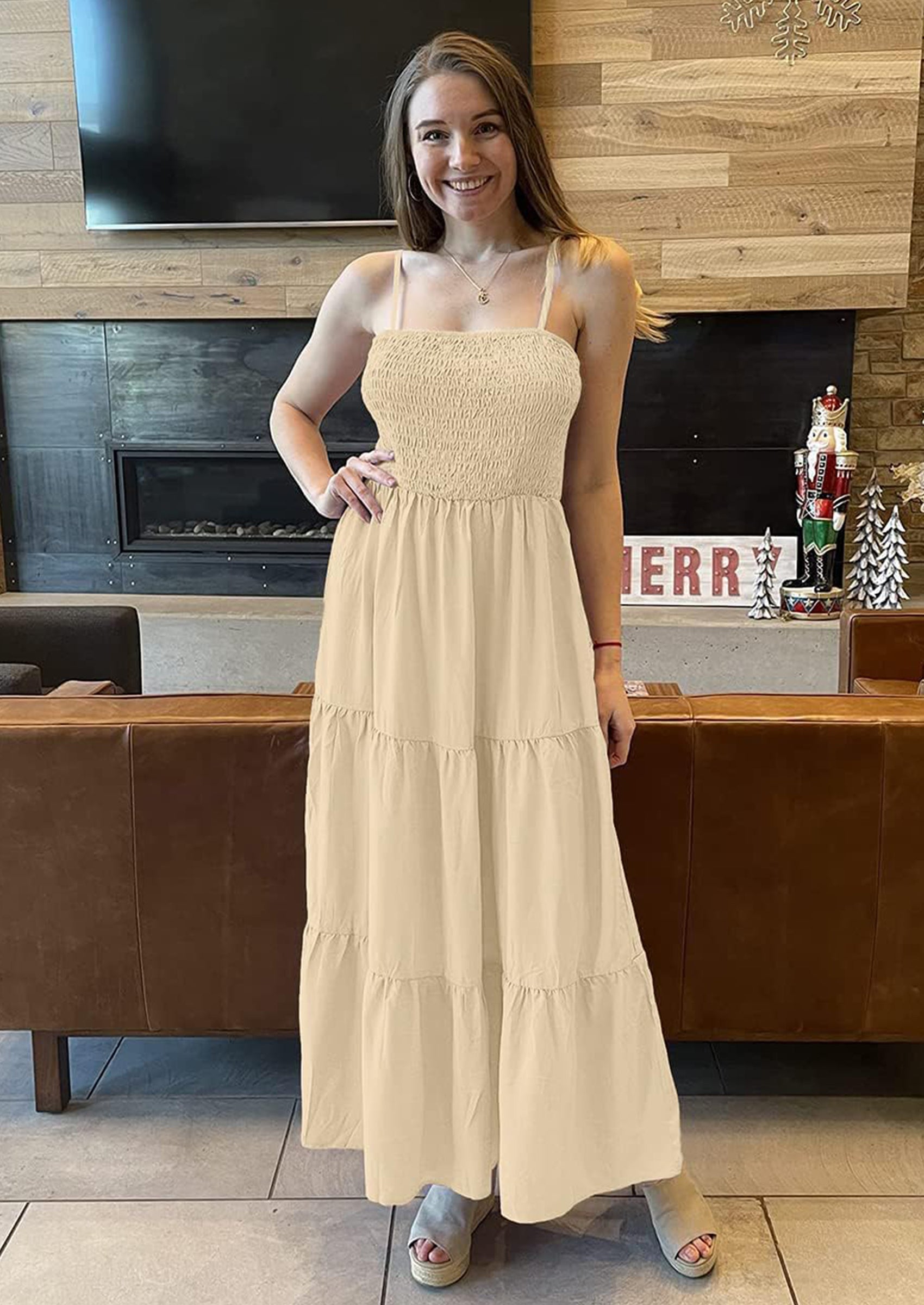 PRETTYGARDEN Women's Summer Maxi Dress Casual Boho Sleeveless Spaghetti Strap Smocked Tiered Long Beach Sundresses PRETTYGARDEN