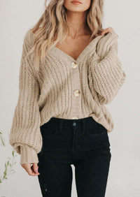 PRETTYGARDEN Women's Chunky Knit Open Front Sweater Long Sleeve Button Loose Short Cardigan Outerwear Coats