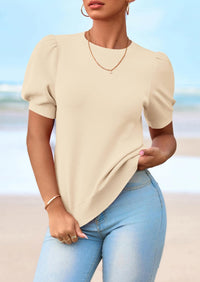 PRETTYGARDEN Womens Tops Spring Summer Puff Short Sleeve Sweater Crewneck Knit Work Blouses Dressy Casual Trendy Shirts PRETTYGARDEN