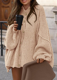 PRETTYGARDEN Women's Winter Button Down Cardigan Sweaters Mock Neck Lantern Long Sleeve Chunky Knit Jacket Trendy Outerwear