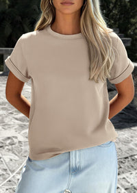 PRETTYGARDEN Womens Summer Tops Spring Casual Rolled Short Sleeve Basic Tees Crew Neck Work Shirts Fashion Clothing PRETTYGARDEN