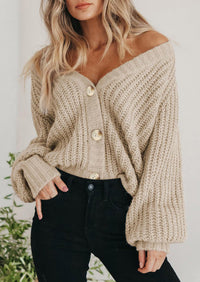 PRETTYGARDEN Women's Chunky Knit Open Front Sweater Long Sleeve Button Loose Short Cardigan Outerwear Coats