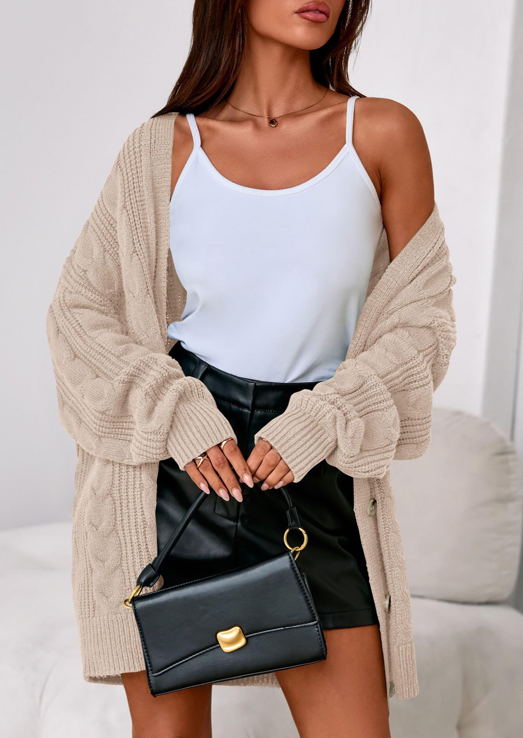 PRETTYGARDEN Women's Cable Knit Sweaters Fall Oversized Chunky Open Front Long Sleeve Cardigan Winter Coats