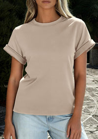 PRETTYGARDEN Womens Summer Tops Spring Casual Rolled Short Sleeve Basic Tees Crew Neck Work Shirts Fashion Clothing PRETTYGARDEN