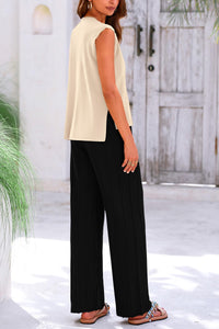 Pullover Tops And Wide Leg Pants Casual Two Piece Sets