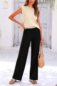 Pullover Tops And Wide Leg Pants Casual Sweater Set