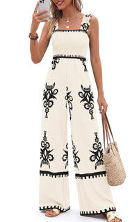 PRETTYGARDEN Womens Jumpsuit Casual One Piece Boho Summer Outfits Shirred Strap Wide Leg Long Pants Rompers With Pockets