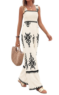 PRETTYGARDEN Womens Jumpsuit Casual One Piece Boho Summer Outfits Shirred Strap Wide Leg Long Pants Rompers With Pockets