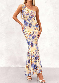 PRETTYGARDEN Womens Summer One Shoulder Maxi Dress Floral Sleeveless Bodycon Mesh Long Formal Wedding Guest Dresses PRETTYGARDEN