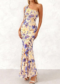 PRETTYGARDEN Womens Summer One Shoulder Maxi Dress Floral Sleeveless Bodycon Mesh Long Formal Wedding Guest Dresses PRETTYGARDEN