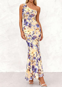 PRETTYGARDEN Womens Summer One Shoulder Maxi Dress Floral Sleeveless Bodycon Mesh Long Formal Wedding Guest Dresses PRETTYGARDEN