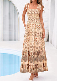 PRETTYGARDEN Women's Summer Maxi Dress Tie Straps Floral Beach Vacation Long Dresses Smocked Boho Sundress with Pockets PRETTYGARDEN