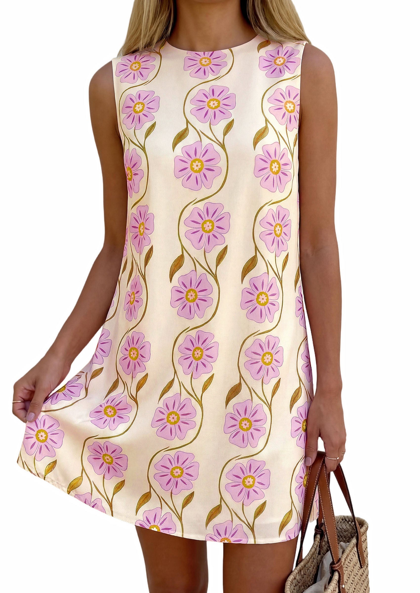 PRETTYGARDEN Sundresses for Women 2026 Summer Elegant Floral A Line Short Party Dress Beach Vacation Clothes PRETTYGARDEN