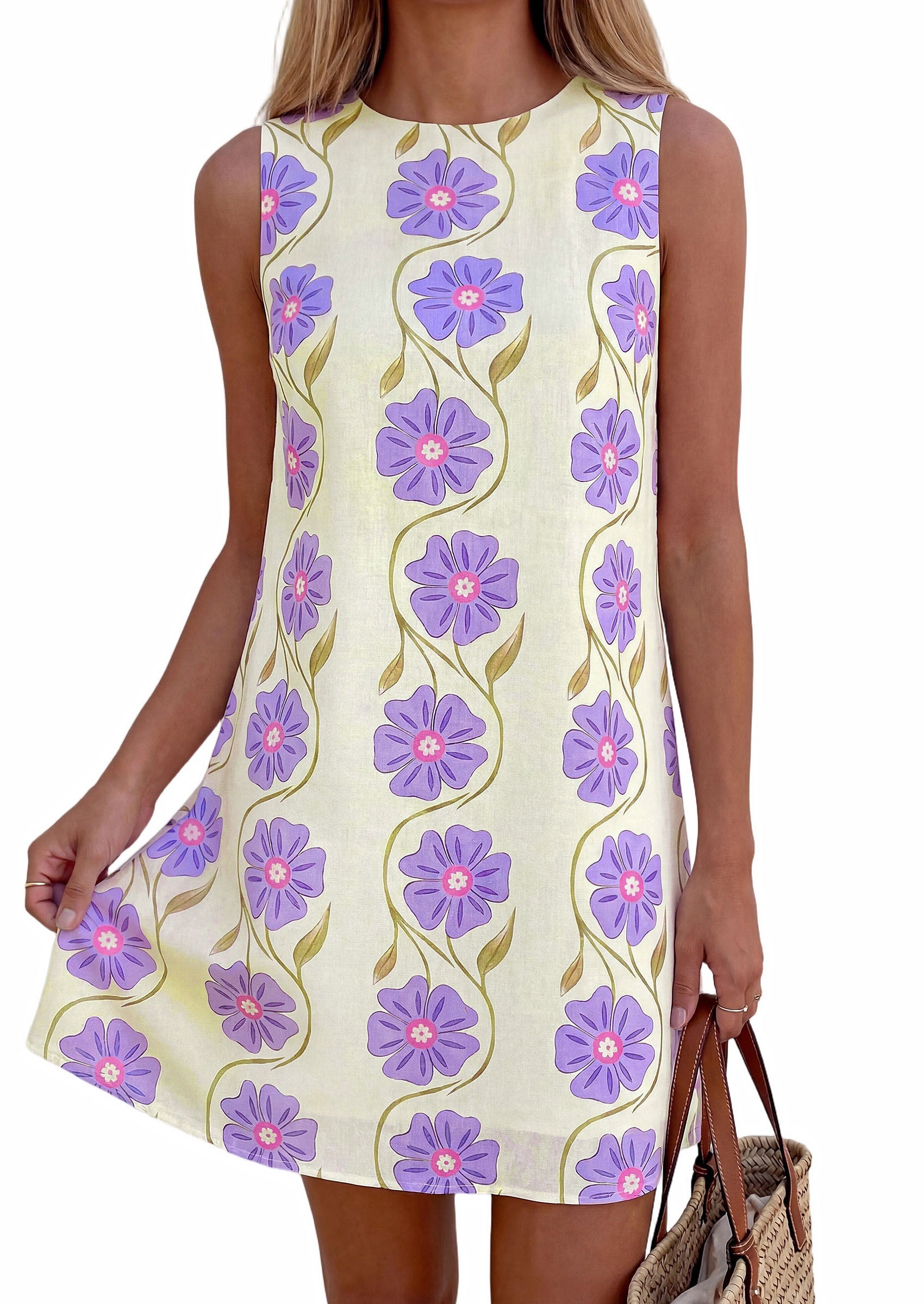 PRETTYGARDEN Sundresses for Women 2026 Summer Elegant Floral A Line Short Party Dress Beach Vacation Clothes PRETTYGARDEN