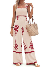 PRETTYGARDEN Womens Jumpsuit Casual One Piece Boho Summer Outfits Shirred Strap Wide Leg Long Pants Rompers With Pockets