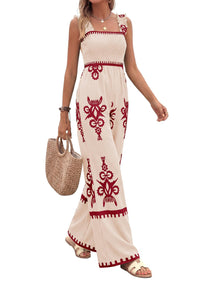 PRETTYGARDEN Womens Jumpsuit Casual One Piece Boho Summer Outfits Shirred Strap Wide Leg Long Pants Rompers With Pockets