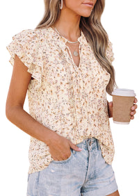 PRETTYGARDEN Womens Summer Boho Tops Trendy 2026 V Neck Flutter Short Sleeve Floral Casual Dressy Blouses Shirts Spring Clothes PRETTYGARDEN