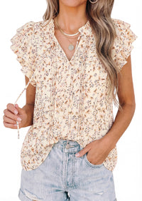 PRETTYGARDEN Womens Summer Boho Tops Trendy 2026 V Neck Flutter Short Sleeve Floral Casual Dressy Blouses Shirts Spring Clothes PRETTYGARDEN