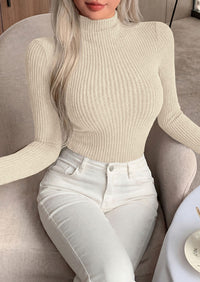PRETTYGARDEN Long Sleeve T Shirts for Women Fall Fashion Mock Neck Fitted Ribbed Tee Tops Casual Basic Winter Clothing