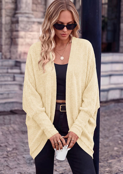 PRETTYGARDEN Batwing Long Sleeve Lightweight Cardigan Sweaters for Women Batwing Sleeve Long Cardigans Loose Fit Soft Ribbed Knit Light Weight Sweater Early Fall Fashion Streetwear Travel Outfits
