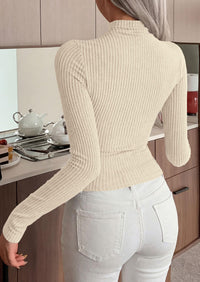 PRETTYGARDEN Long Sleeve T Shirts for Women Fall Fashion Mock Neck Fitted Ribbed Tee Tops Casual Basic Winter Clothing