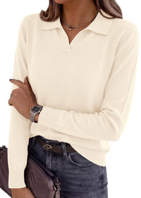 PRETTYGARDEN Womens Long Sleeve Collared Polo Sweater V Neck Knit Ribbed Business Casual Pullover Sweaters 2026 Fall Outfits