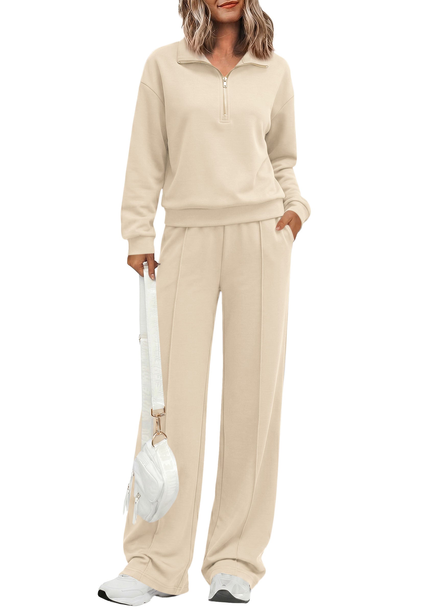 PRETTYGARDEN Women's Lounge Sets 2 Piece Outfits Sweatsuits | Half Zip Pullover Sweatshirts, Wide Leg Pants Pockets, Matching Workout Tracksuits, Airport Travel Resort Wear, Fall Clothes