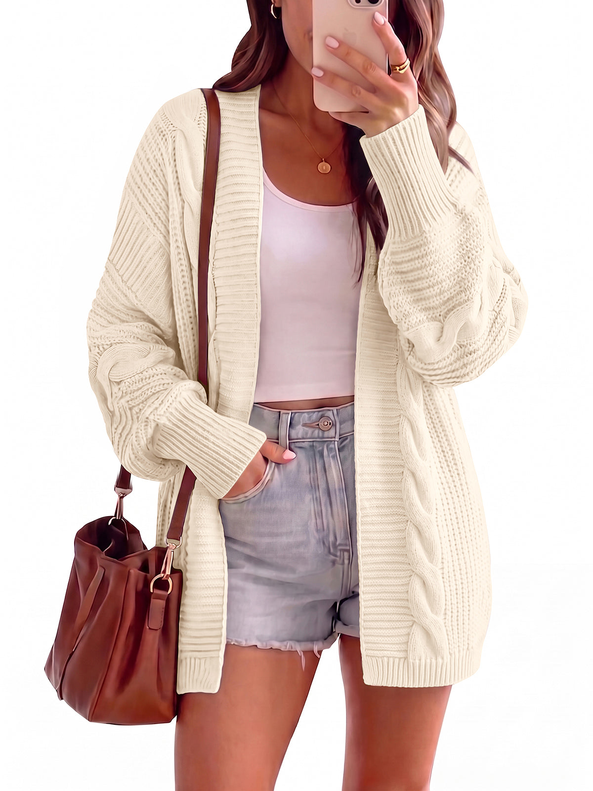 PRETTYGARDEN Chunky Open Front Cable Knit Cardigan Sweaters for Women Coats Loose Fit Batwing Long Sleeve Sweater, Soft Cozy Casual Cardigans, Holiday Travel Vacation Outfits, Trendy Fashion Outerwear