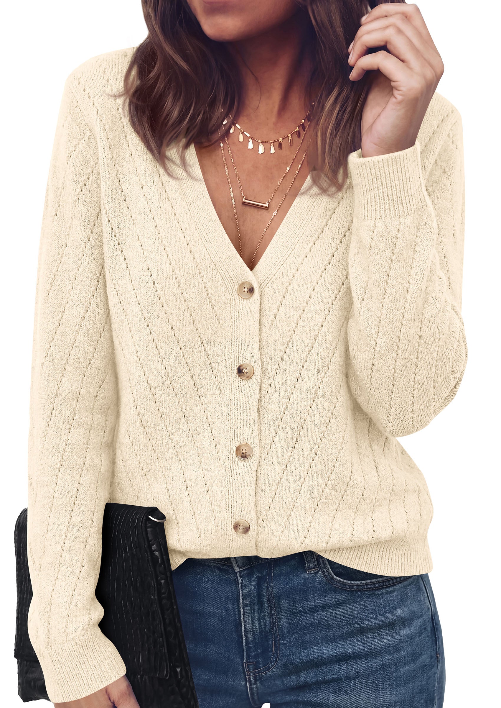 PRETTYGARDEN Women's Cozy Cardigan Sweater with Button | V Neck Long Sleeve Tops, Open Front for Fall Clothes 2026, Knit Winter Clothing, Solid Bussiness Casual & Vacation Outfits