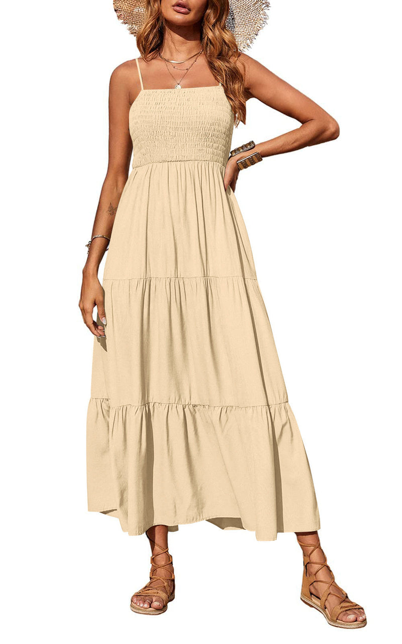 PRETTYGARDEN Women's Summer Maxi Dress 2026 Casual Boho Sleeveless Spaghetti Strap Smocked Tiered Long Beach Sundresses PRETTYGARDEN