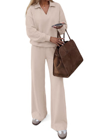 PRETTYGARDEN Womens Sweatsuits 2 Piece Outfits Matching Sets | Wide Leg Sweatpants & Polo V Neck Sweatshirt, Lounge Set, Comfy Airport Travel Outfits, Track suits, Fall Winter Clothes