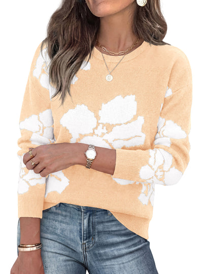 PRETTYGARDEN Womens Floral Sweater Crewneck Pullover Tops | Soft Slouchy Knit Sweater,Casual Long Sleeve,Fall Fashion 2026,Cute Winter Clothes,Work Office Travel Vacation Outfits
