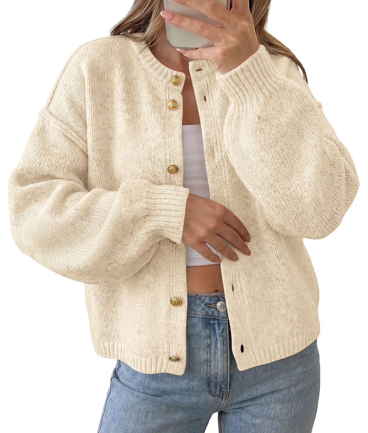PRETTYGARDEN Women's Button up Chunky Knit Cardigan Sweaters | Crew Neck, Long Sleeve, Oversized Sweaters, Relaxed Fit, Soft Cozy Casual Outerwear, Fall Outfits, Winter Fashion Clothing