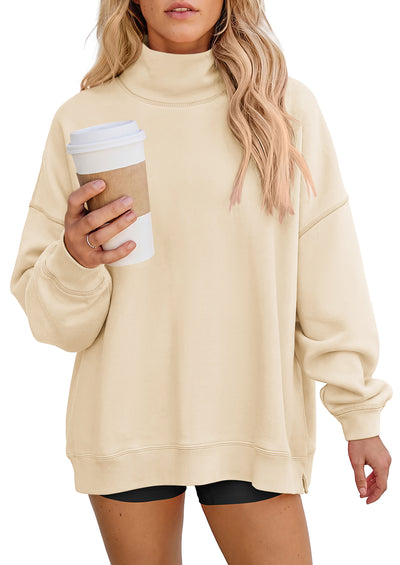 PRETTYGARDEN Womens Mock Neck Sweatshirt Oversized Pullover | Loose Fit,Side Pockets,Long Sleeve Drop Shoulder Tops,Casual Lounge Work Travel Airport Outfits,Fall Fashion Winter Clothes