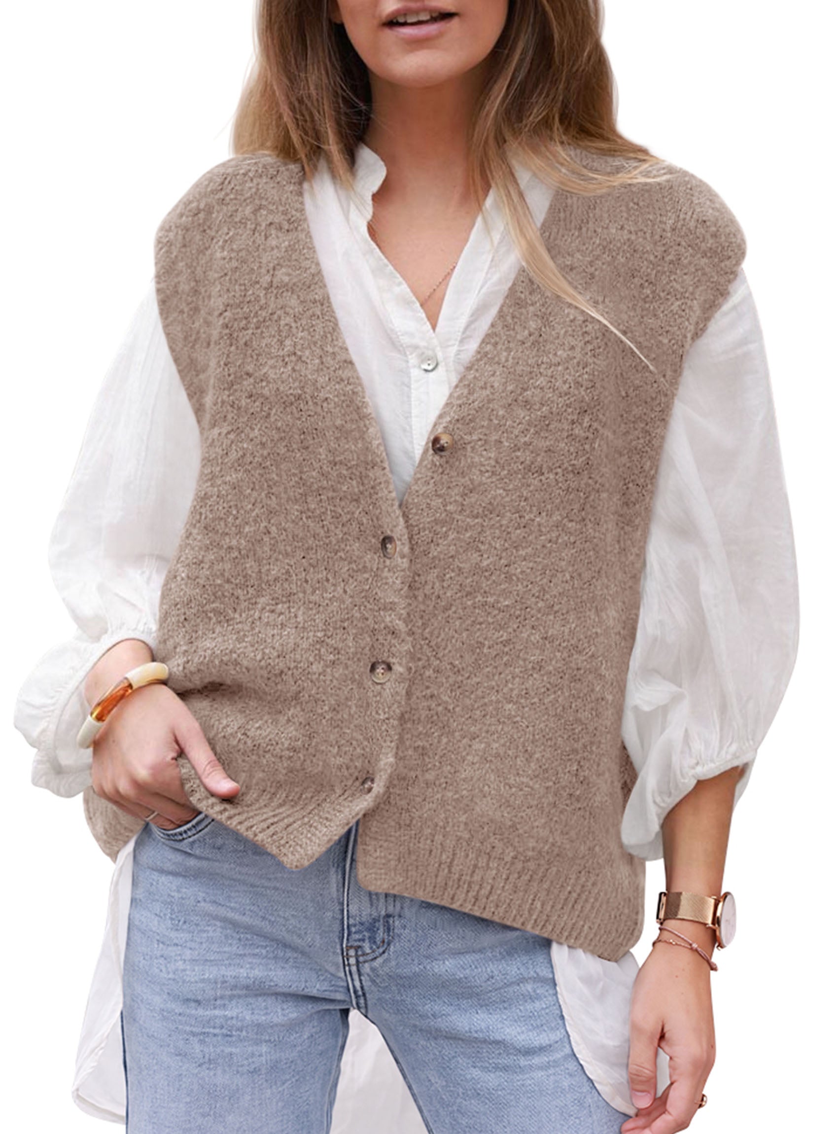 PRETTYGARDEN Womens Fall Sleeveless Button Down Sweater Vest  Soft Knit Fabric, Fashion Deep V Neck, Casual Loose Fit Sweater, Going Out Outfits, 2026 Trendy Winter Clothes