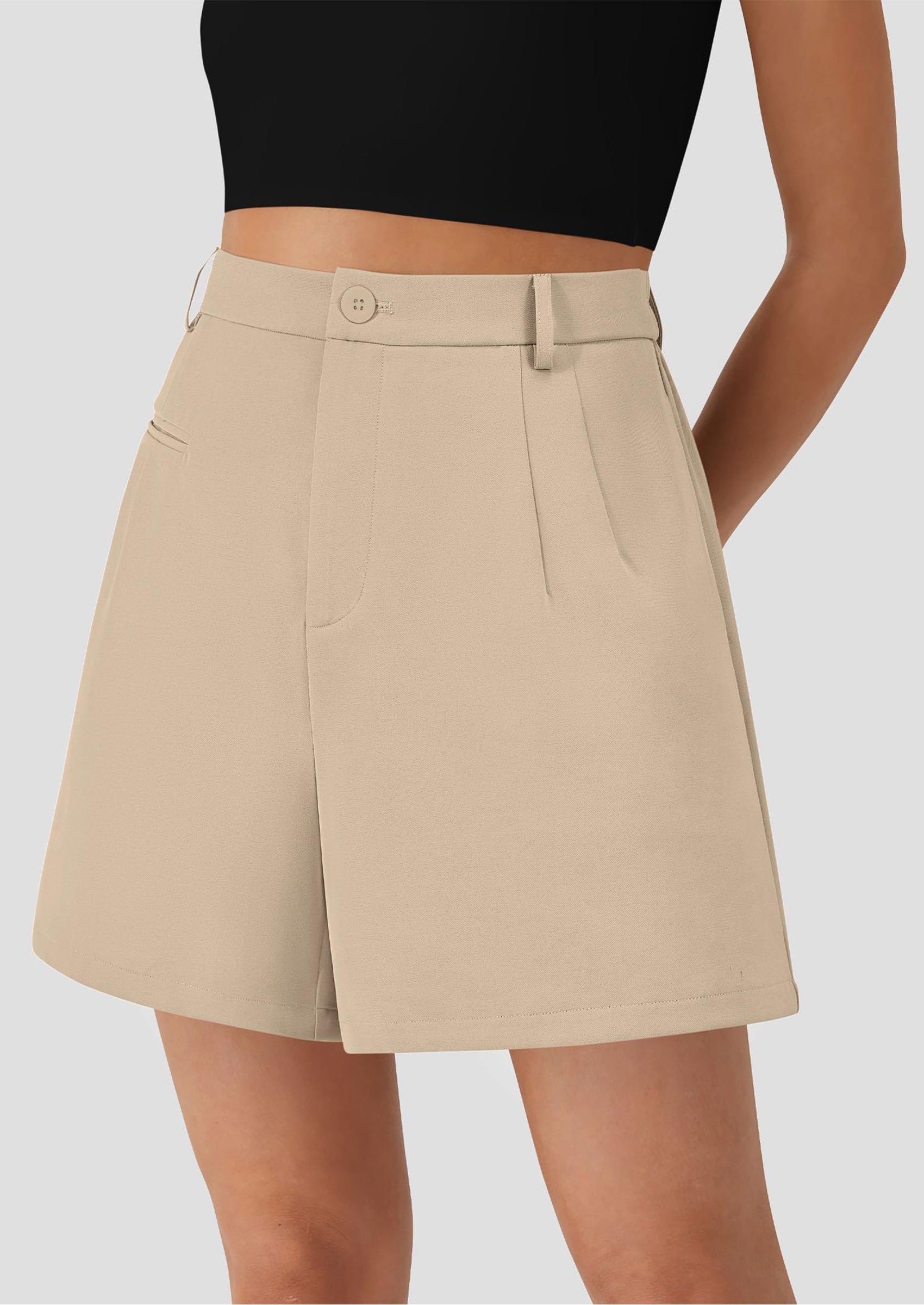 PRETTYGARDEN Shorts for Women Dressy Summer Elastic High Waisted Wide Leg Business Casual Work Shorts with Pockets