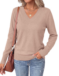 PRETTYGARDEN Fall Sweaters for Women V Neck Lightweight Pullover  Soft Knit Sweater Tops,Long Sleeve,Slit Cuffs with Decorative Button,Work Business Casual Outfits,Layering Winter Clothes