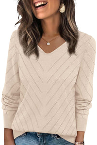 PRETTYGARDEN Long Sleeve V Neck Hollow Out Pullover Sweaters for Women | Chunky Loose Soft Ribbed Knit Classic Fall Tops, Business Casual Work Travel Vacation Daily Wear, Fashion Clothing
