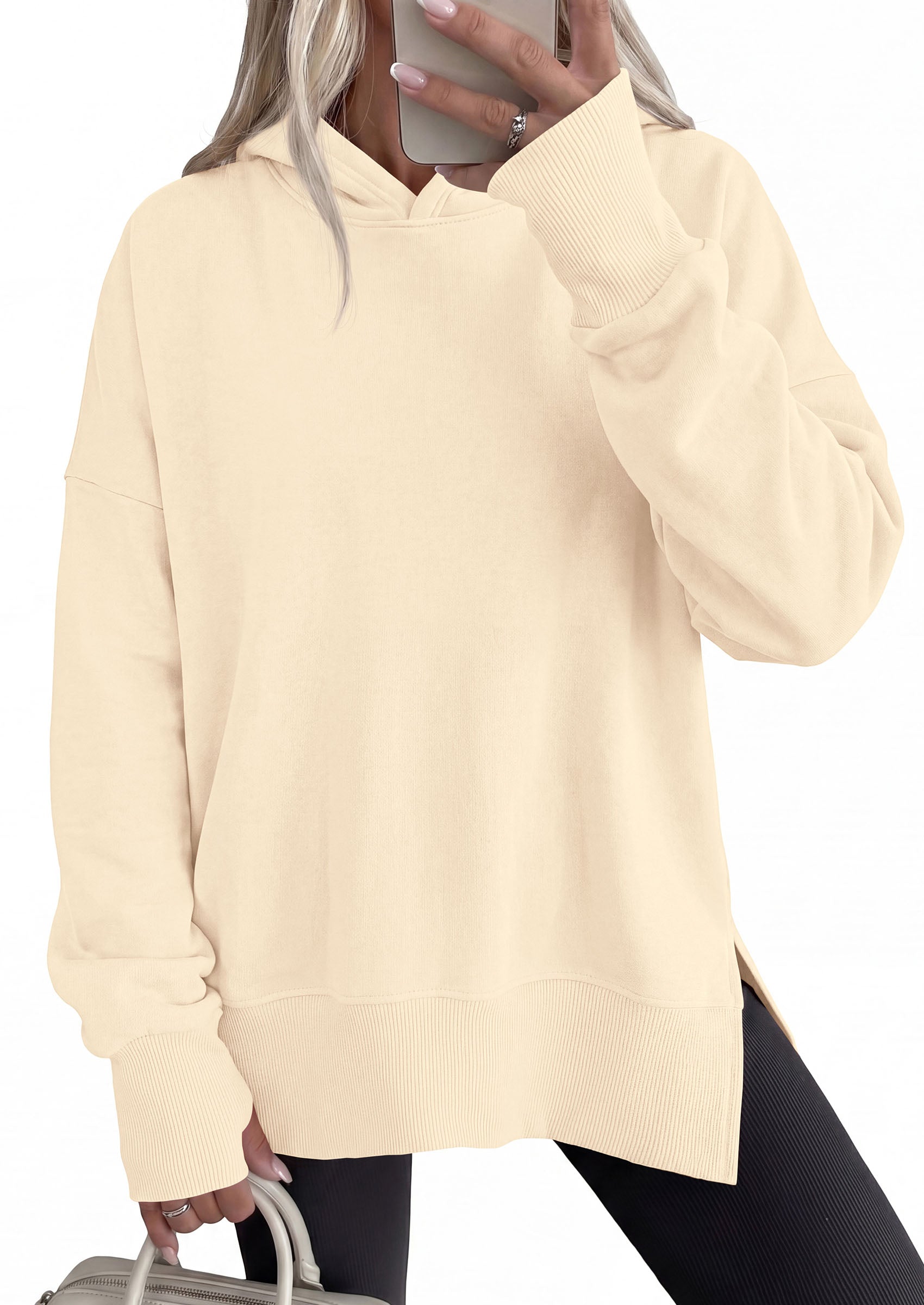 PRETTYGARDEN Womens Oversized Hoodies Side Slit Sweatshirts | Fall Fashion 2026 Trendy Outfits, Thumbholes & Unique Center Seam, Comfort Drop Shoulder Pullover, Chic Tunic for Leggings