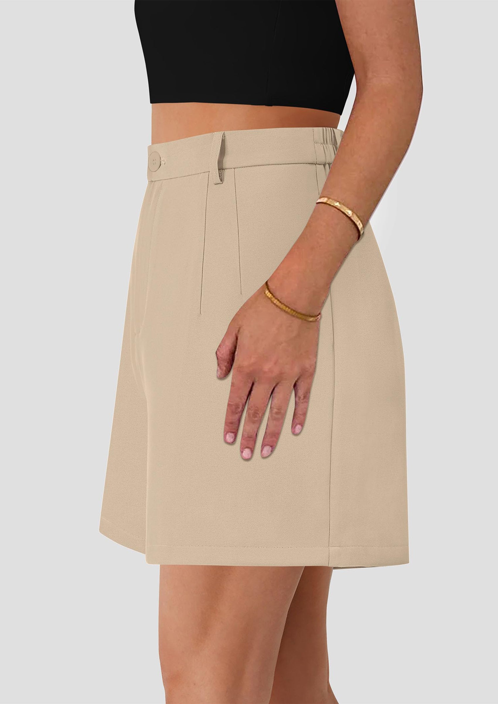 PRETTYGARDEN Shorts for Women Dressy Summer Elastic High Waisted Wide Leg Business Casual Work Shorts with Pockets