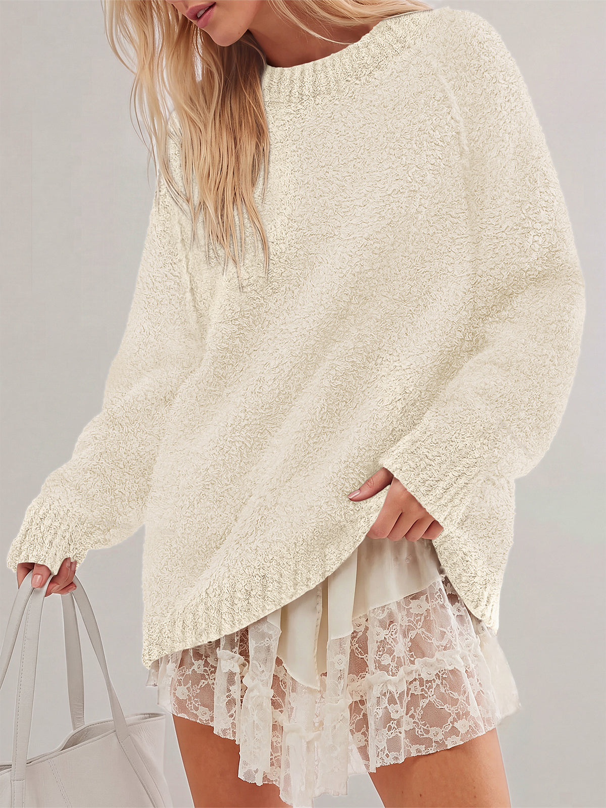 PRETTYGARDEN Womens Oversized Fuzzy Fall Sweaters 2026 Casual Pullover Tops Crew Neck Cozy Ribbed Knit Sweater, Slouchy Loose Fit Raglan Long Sleeve Tops, Chunky Soft Cute Clothes, Fashion Winter Wear