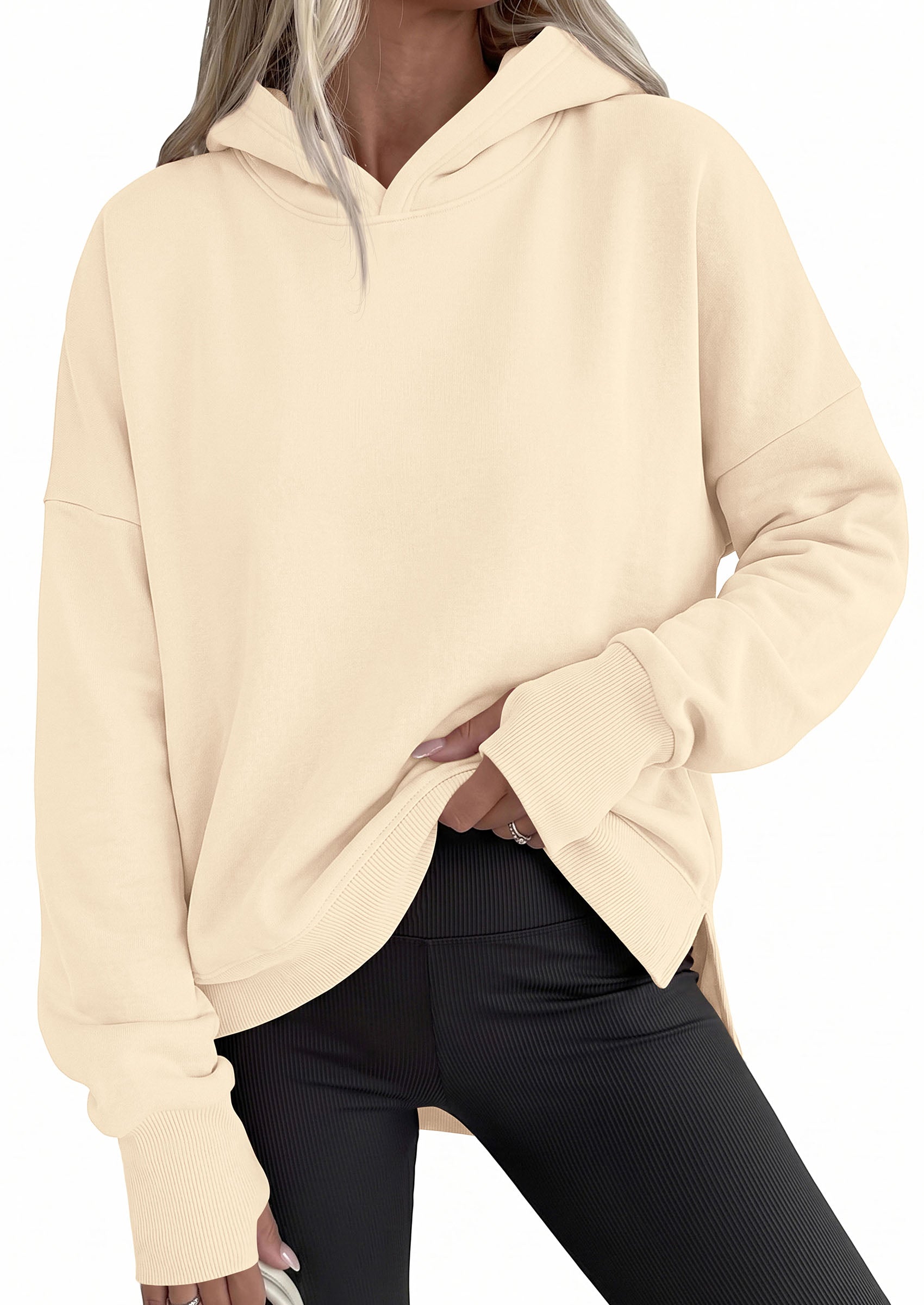 PRETTYGARDEN Womens Oversized Hoodies Side Slit Sweatshirts | Fall Fashion 2026 Trendy Outfits, Thumbholes & Unique Center Seam, Comfort Drop Shoulder Pullover, Chic Tunic for Leggings