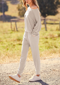 PRETTYGARDEN Women's Fall 2 Piece Lounge Set Long Sleeve Tops Ribbed Pants Spring Matching Sweatsuit Travel Outfits Clothes