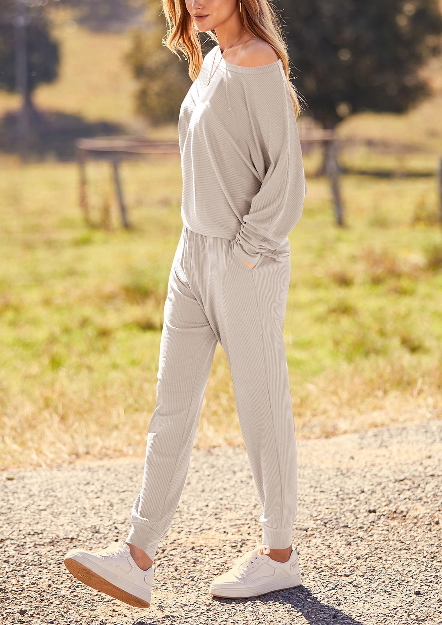 PRETTYGARDEN Women's Fall 2 Piece Lounge Set Long Sleeve Tops Ribbed Pants Spring Matching Sweatsuit Travel Outfits Clothes