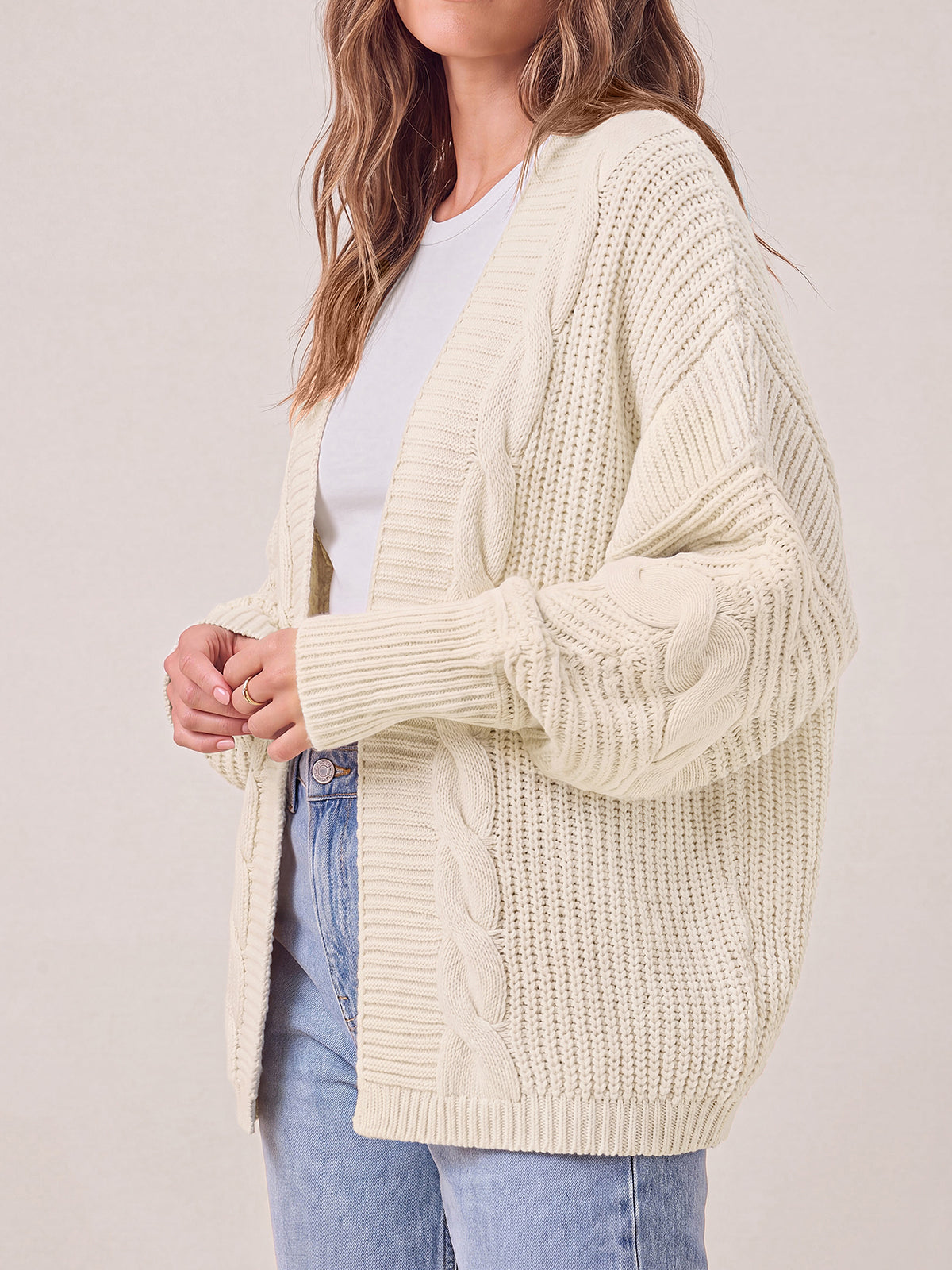PRETTYGARDEN Chunky Open Front Cable Knit Cardigan Sweaters for Women Coats Loose Fit Batwing Long Sleeve Sweater, Soft Cozy Casual Cardigans, Holiday Travel Vacation Outfits, Trendy Fashion Outerwear