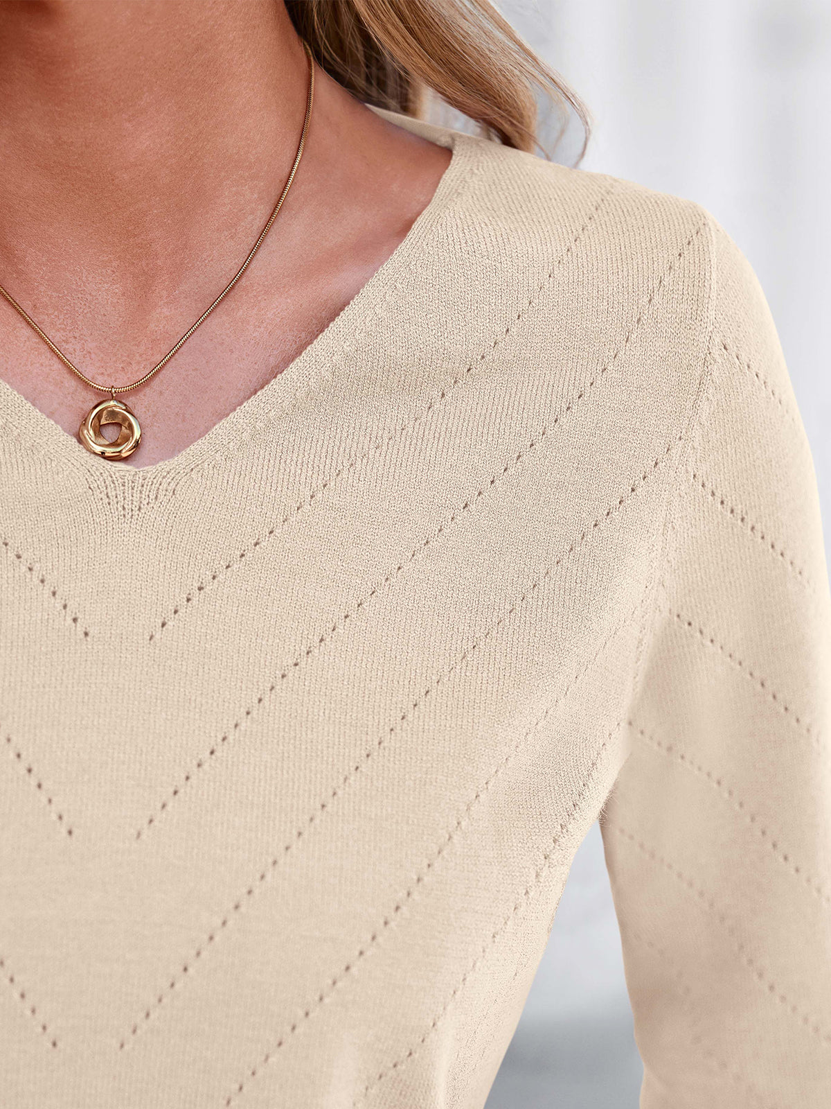 PRETTYGARDEN Long Sleeve V Neck Hollow Out Pullover Sweaters for Women | Chunky Loose Soft Ribbed Knit Classic Fall Tops, Business Casual Work Travel Vacation Daily Wear, Fashion Clothing